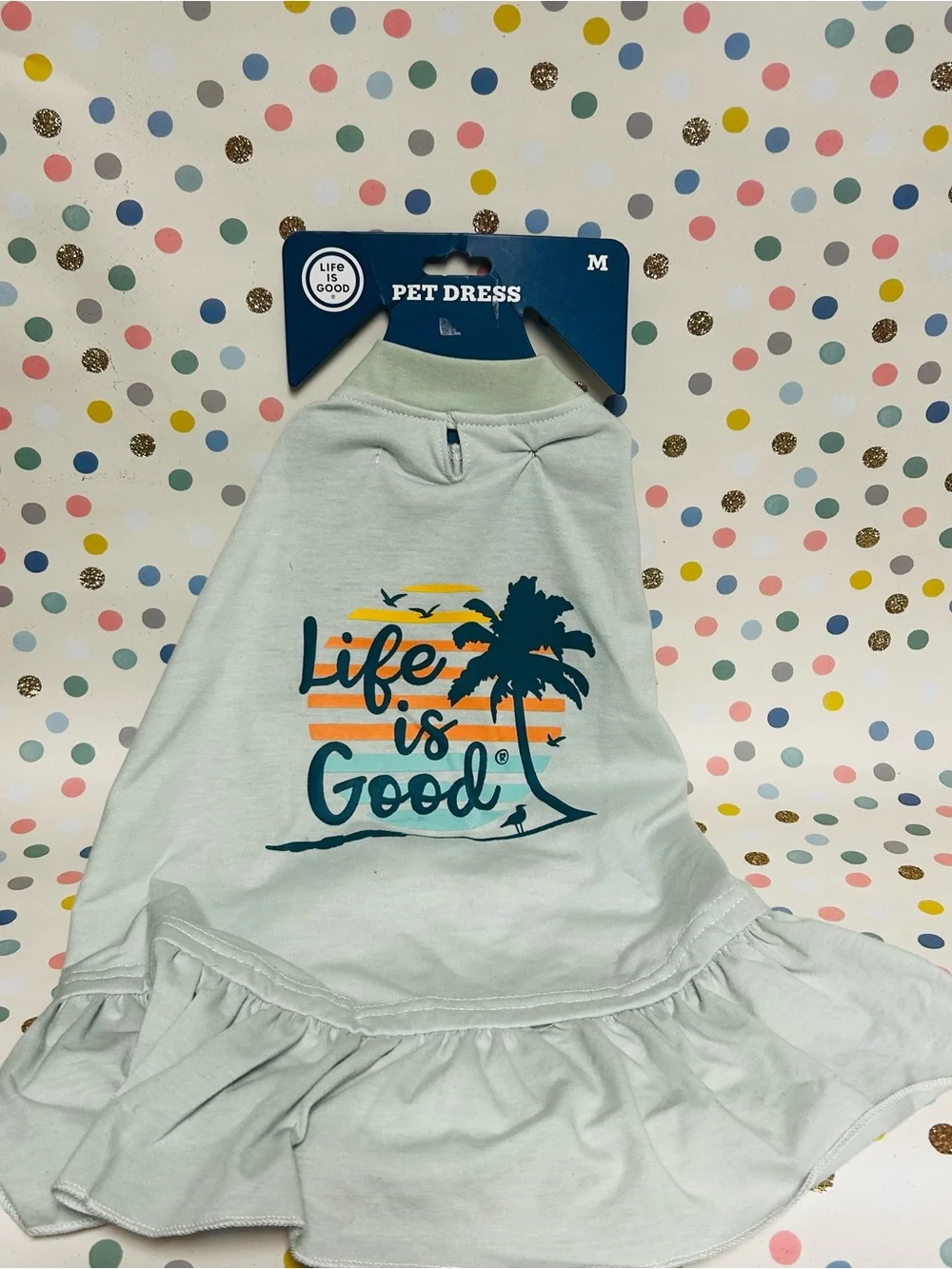 Life is Good Dog Dress Medium Lt Green Palm tree and sunset Pet Sun Dress Outfit